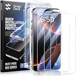 SmartDevil 3 Pack Screen Protector for iPhone 16 Pro (6.3 Inch) Tempered Glass, HD Clear Film, Easy Installation, Dust-Free & Bubble-Free