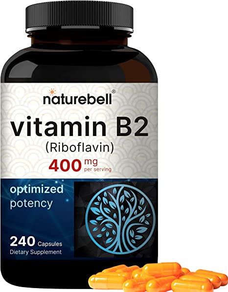 NatureBell Vitamin B2 Riboflavin 400mg, 240 Capsules | Essential Daily B Vitamin, Easily Absorbed Form – Supports Energy, Skin, and Cellular Health – Non-GMO, Gluten Free