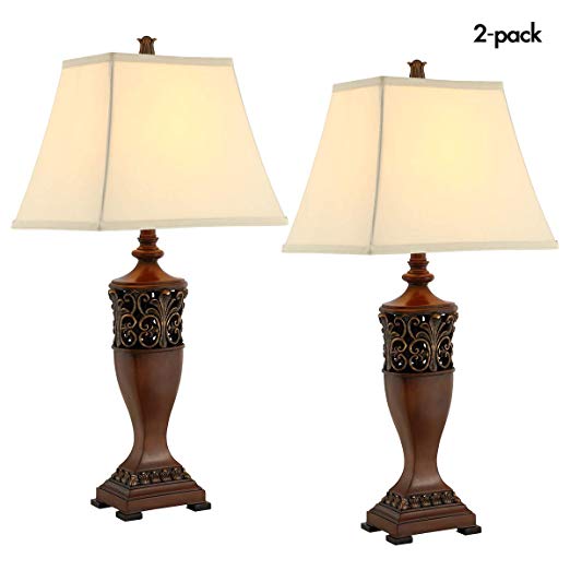 Table Lamps for Living Room or Bedroom, Lamp Set of 2, 30" High Wood Finish Large Vintage Traditional Bedside Table Lamp (Bronze, Large)