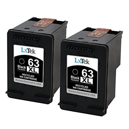 LxTek Remanufactured Ink Cartridge Replacement For HP 63XL 63 XL (2 Black) F6U64AN High Yield Compatible With DeskJet 3633 All-in--One ENVY 4520 All-in-One OfficeJet 3830 4650 All-in-One Printer