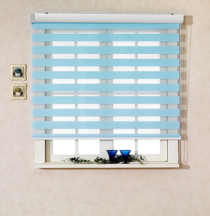 Custom Cut to Size , [Winsharp Basic , skyblue , W 35 x H 64 (Inch)] Horizontal Window Shade Blind Zebra Dual Roller Blinds