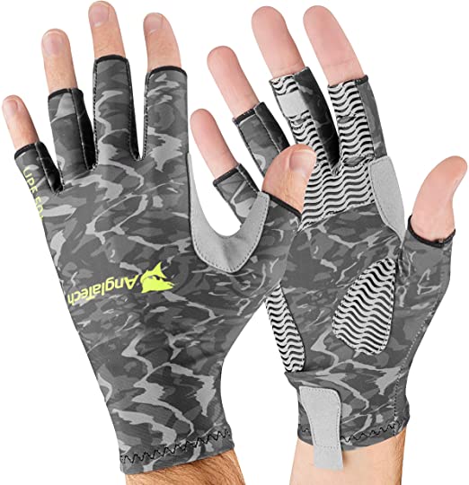 Anglatech Fly Fishing Gloves for Men and Women Fingerless with UV Sun Protection UPF50