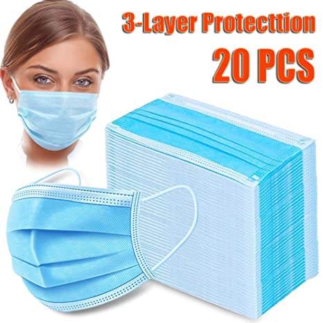20 PCS Disposable Earloop Face Masks，Face Masks Medical,3-Ply Face Mask Medical Surgical Dental Earloop Polypropylene Masks for Personal Health Virus Protection