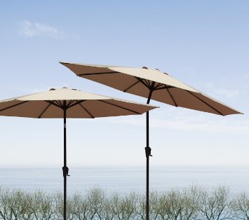 COBANA 9 Ft Outdoor Market Aluminum Umbrella with Push Button Tilt and Crank, 8 Steel Ribs and Wind Vent, 100% Polyester, Beige