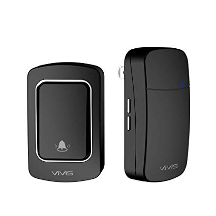 Wireless Self-Powered Doorbell, VIVIS No battery required Self-generating doorbell, Range Up to 656ft/200m Operating, 38 Chimes, 3 Volume Levels, Easy to Install (black)