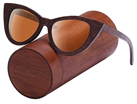 Wood Polarized Cat Eye Sunglasses For Women Wayfarer Style - 100% UV Protection