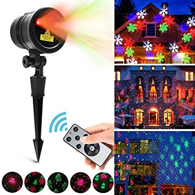 Christmas Decorations LED Laser Light, Indoor Outdoor Projector Lights with Remote Control, Waterproof 4 Patterns Red and Green Laser Light Show Landscape Garden Spotlight for Holiday Party Decor