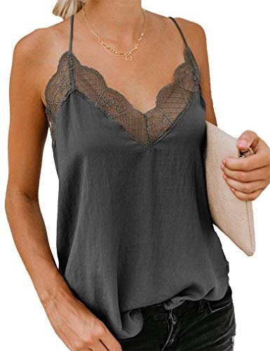 Summer Tank Tops for Womens Lace Camisole V Neck Spaghetti Strap Camis Sleeveless T-Shirt