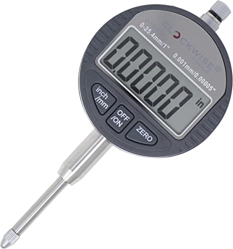 Clockwise Tools DITR-0105 Electronic Digital Dial Indicator Gage Gauge Inch/Metric Conversion 0-1 Inch/25.4 mm 0.00005 Inch/0.001mm Resolution with Back Lug Auto Off Featured Measuring Tool