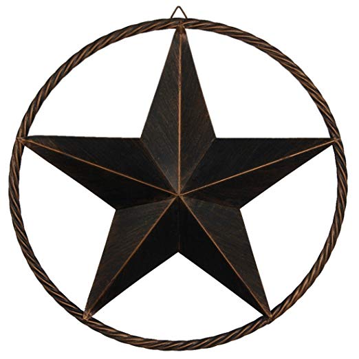 EBEI 39" Metal Barn Star Twisted Rope Ring Rustic Style Metal Decorative Vintage Texas Lone Star Dark Brown Western Home Decor