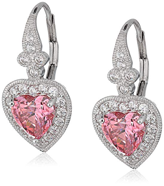 Sterling Silver Swarovski Zirconia Heart Vintage Themed Drop Earrings