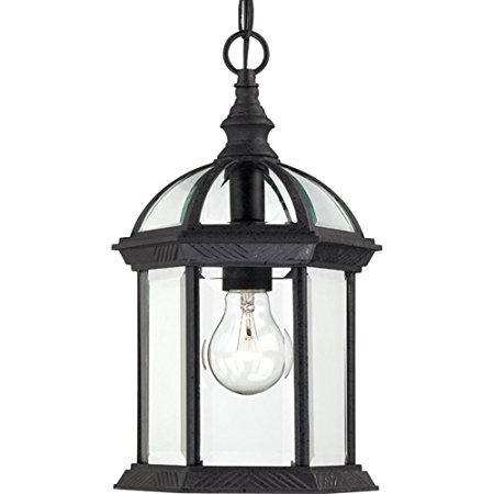 Nuvo Lighting 60/4979 Boxwood One Light Hanging Lantern 100 Watt A19 Max. Clear Beveled Glass Textured Black Outdoor Fixture