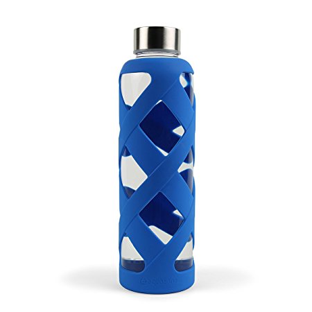 Aquasana AQ-WB-BLUE 550 ML Premium Borosilicate Glass Bottle with Silicone Sleeve, Blue