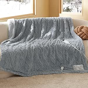 Bedsure Electric Heated Blanket Full Jacquard Shaggy Sherpa, Fast Heating Electric Blanket with 10 Time Settings, 6 Heat Settings, and 8 hrs Timer Auto Shut Off (72x84 inches, Grey)