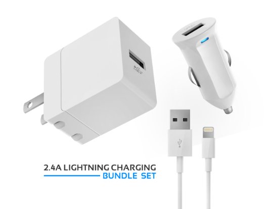iPhone iPad Charger, iPhone Car Charger, 3-in-1 Apple Certified Mfi Travel 2.4A Wall Charger   Car Charger   Lightning Cable