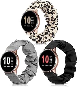 Wearlizer Compatible with Samsung Galaxy Watch 7 Band/Galaxy Watch 6 Band/Galaxy Watch 5 Band/Galaxy Watch 4 Band/Galaxy Watch 4 Classic Band/Active 2 Watch Band, 3 Packs 20mm Watch Band Stretchy Strap Vivoactive 3 Band, Black Leopard Grey/Small