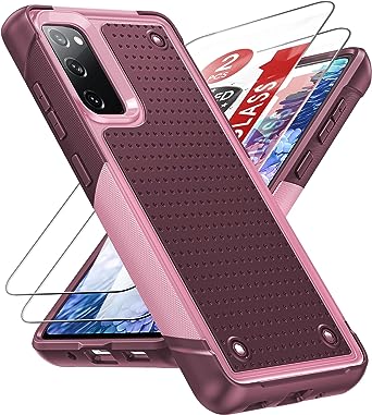 LeYi for Samsung Galaxy S20-FE 5G Case: S20 FE 5G Phone Case with 2 Pack Screen Protectors, Heavy Duty PC Back & Soft Bumper Cell Phone Case Cover for Samsung S20FE 5G/S 20FE, Red Pink