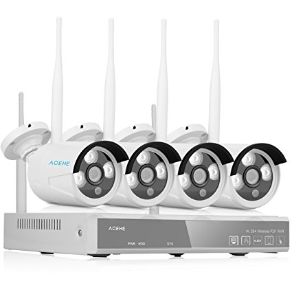 ACEHE Wireless Video Security System 2.4G 4CH 960P HD NVR CCTV with 1.3MP Indoor/Outdoor Weatherproof Cameras and IR Night Vision LED