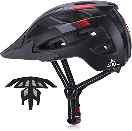 SKL Adult Bike Helmet Sports Safety Cycling Bicycle Helmet for Men Women Cycle Helmet Mountain Biking Helmet with Rechargeable Tail Light 57-62cm Black