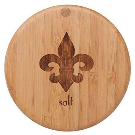 Totally Bamboo Eco-Friendly Salt Box, Fleur-de-lis with "Salt", 3-1/2 by 3-1/2 by 2-3/4 Inches