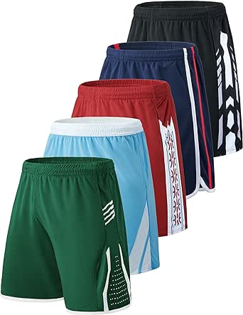 Liberty Imports Pack of 5 Men's Athletic Basketball Shorts Mesh Quick Dry Activewear with Pockets