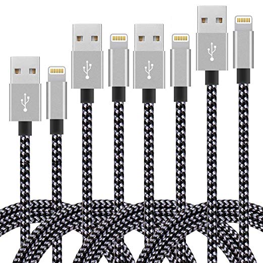 Charging Cable,[4-Pack,3/6/6/9ft] Nylon Braided Charger Cables to USB Charging Cord Compatible iPhone XR/XS/XS Max/iPhone X/8/8 Plus/7/7 Plus/6/6 Plus/5/5S (Grey Black)