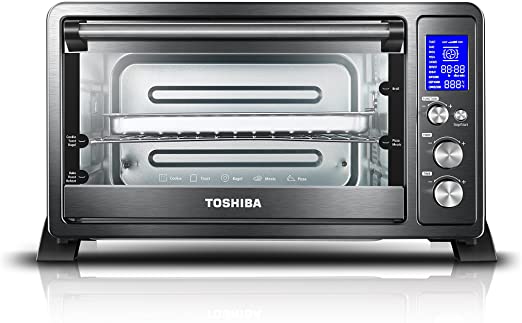 Toshiba AC25CEW-BS Digital Toaster Oven with Convection Cooking and 9 Functions, 1500W, 6-Slice Bread/12-Inch Pizza, Black Stainless Steel