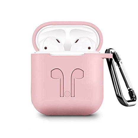 Compatible Apple AirPods Case, Full Protective Cover Portable Silicone Skin with Keychain Pink
