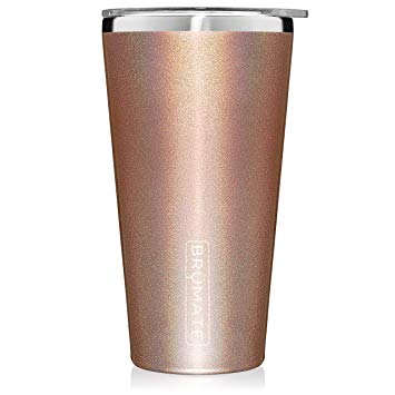 Brümate Imperial Pint 20oz Shatterproof Double Wall Vacuum Insulated Stainless Steel Travel & Camping Mug for Beer, Cocktails, Coffee & Tea with Splash-Proof Lid for Men & Women (Glitter Rose Gold)