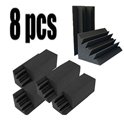 Burdurry New 8 Pack of 4.6 in X 4.6 in X 9.5 in Black Soundproofing Insulation Bass Trap Acoustic Wall Foam Padding Studio Foam Tiles (8PCS, Black)