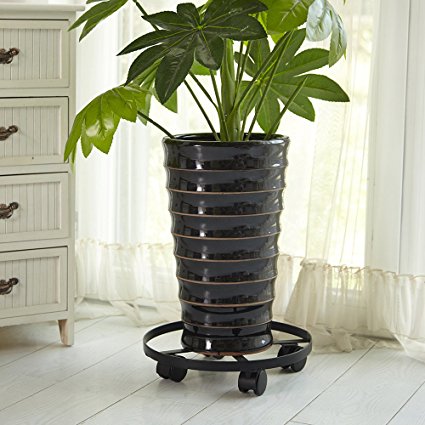 Amagabeli 14" HEAVY DUTY Black Iron Plant Caddy - Metal Plant Stand With Wheels Round Flower Pot Rack Plant Stand On Rollers Dolly Plant holders on Wheels Indoor Outdoor Plant Saucers