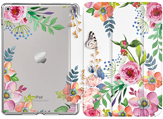 MoKo Case Fit New iPad 8th Generation 10.2" 2020 / iPad 7th Gen 2019,iPad 10.2 Case with Stand, Soft TPU Translucent Frosted Back Cover Slim Shell for iPad 10.2 inch, Auto Wake/Sleep,Fragrant Flowers