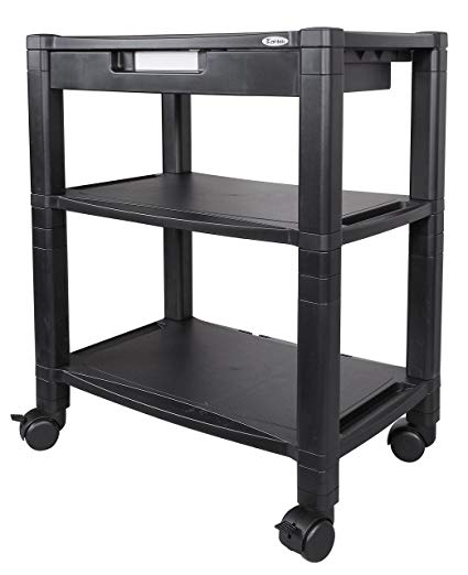 Kantek Extra Wide 3-Shelf Desk-Side Mobile Printer Stand/Fax with Organizing Drawer, 20-Inch Wide x 13.25-Inch Deep x 24.5-Inch High, Black (PS640)