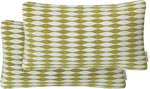 Mika Home Cozy Chenille Geometric Modern Waves Oblong Pillow Covers for Couch Sofa Bed Decorative Pillow Covers 12x20 Inches, Green Cream