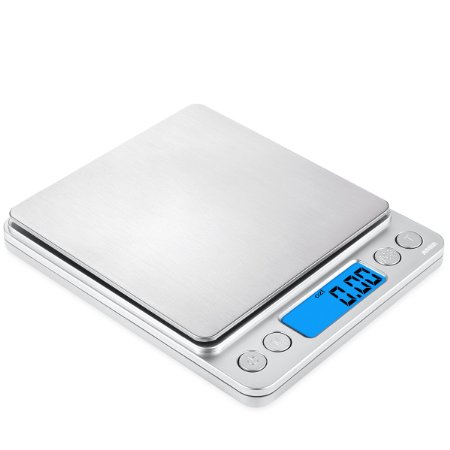 Amir® 500g/0.01g Digital Kitchen Scale, High-precision Pocket Food Scale, Multifunctional Pro Scale with Back-Lit LCD Display, Tare, Hold and PCS Features, Stainless Steel