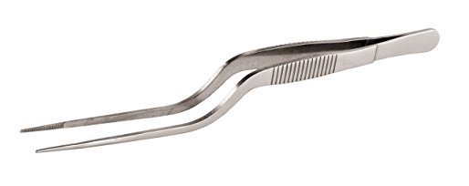 Paderno World Cuisine 42904-02 Stainless Steel Offset Culinary Tweezers, Gray
