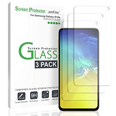 amFilm Glass Screen Protector for Galaxy S10e (3 Pack) Tempered Glass with Easy Installation Tray