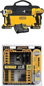 DEWALT 20V MAX Cordless Drill Combo Kit, 2-Tool (DCK240C2) and 20-Piece Flex Torq Set (DWA2T20C)