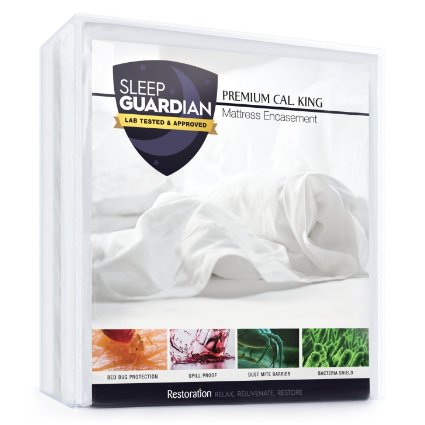 Sleep Guardian Premium California King Mattress Encasement - Lab Tested Waterproof Bed Bug Proof Hypoallergenic Zippered Encasement - Protects from Bed Bugs Dust Mites and Fluids