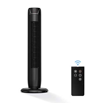 PELONIS FZ10-19JR 36" Quiet Oscillating Tower Fan with LED Display, Remote Control, 3 Speeds and Modes, 7h Programmed Timer for Home and Office, Glossy Black, Compact Black-36 Inch