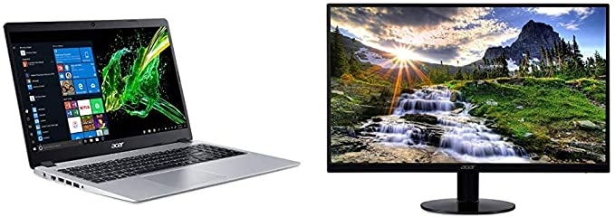 Acer Aspire 5 Slim Laptop, 15.6 inches Full HD IPS Display, A515-43-R19L,Silver & SB220Q bi 21.5 inches Full HD (1920 x 1080) IPS Ultra-Thin Zero Frame Monitor (HDMI & VGA Port),Black