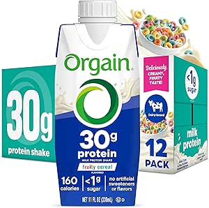 Orgain 30g High Protein Shake, Dairy Isolate Milk Protein, Fruity Cereal, 6g BCAAs, &lt;1g Sugar Per Serving, Meal Replacement, Ready to Drink, Keto Friendly, Gluten-Free 11 Fl Oz (Pack of 12)