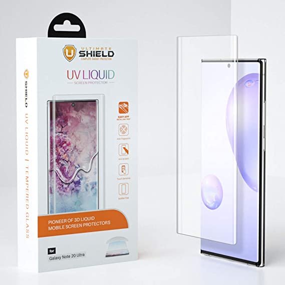 Ultimate Shield Liquid Glass for Samsung Galaxy Note 20 Ultra/Plus [2 Pack] [Premium 3D Curved Tempered Glass Screen Protector] [Full Adhesive] [Ultrasonic Compatible] [Scratch Resistant] [Crystal Clear]