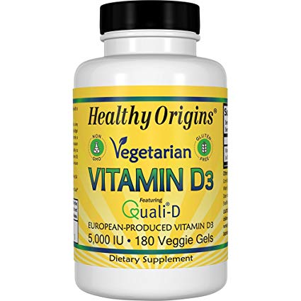 Healthy Origins Vegetarian Vitamin D3 5,000 IU (from Quali-D European Vitamin D3), 180 Veggie Gels