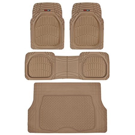 4pc Beige Car Floor Mats Set Rubber Tortoise Liners w/ Cargo for Auto SUV Trucks