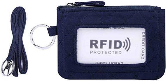 Zip ID Case and Lanyard/Coin Purse with Id Window & Key Ring - Navy Blue