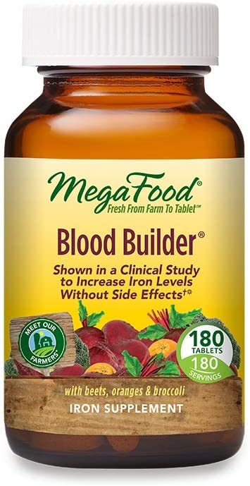 MegaFood Blood Builder - Iron Supplement for Energy Support with Vitamin B12 and Folic Acid - No Nausea or Constipation - 180 Tablets