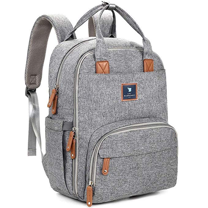 Lil Elephant Diaper Bag Backpack | Diaper Backpack Diaper Bag, Baby Bag | Stylish Travel Back Pack For Girls Or For Boys, Waterproof, Gray