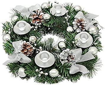 12‘’ Christmas Advent Wreath -Silver Berry Advent Season Centerpiece Candleholder Ring Décor - Advent Candle and X-mas Candles Decorations – Advent Wreaths -Advent Calendar Decoration -Advent Gifts