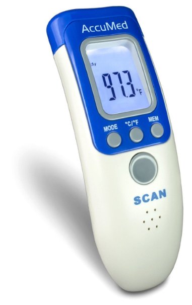AccuMed AT2102 Non-Contact Instant-Read Handheld Infrared Medical Thermometer - 7-in-1 Functionality for Body Surface and Room Measurements - Includes Voiced Audio Readings  Silent Mode High-Contrast LCD Display Built-in Storage Memory USA Warranty and More FDA Approved with Non-invasive Professional Accuracy for Home Medical Use